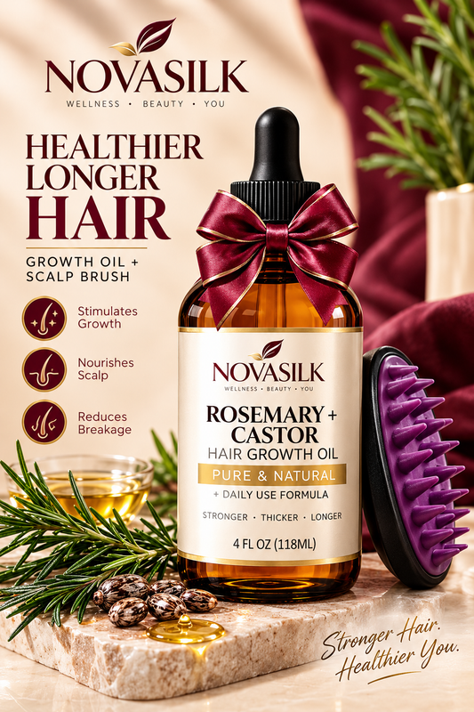 NOVASILK Rosemary & Castor Hair Oil with Scalp Massager (4 oz)